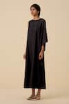 Buy_The Summer House_Black Cotton Silk Plain Round Sansa One Shoulder Draped Dress _Online_at_Aza_Fashions