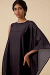 Buy_The Summer House_Black Cotton Silk Plain Round Sansa One Shoulder Draped Dress 