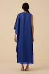 Shop_The Summer House_Blue Cotton Silk Plain Round Sansa Asymmetric Draped Dress _at_Aza_Fashions