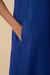 Buy_The Summer House_Blue Cotton Silk Plain Round Sansa Asymmetric Draped Dress _Online_at_Aza_Fashions