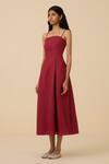 The Summer House_Red Linen Cotton Plain Straight Neck Suhjan Tube Dress _Online_at_Aza_Fashions