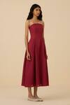 Buy_The Summer House_Red Linen Cotton Plain Straight Neck Suhjan Tube Dress _Online_at_Aza_Fashions