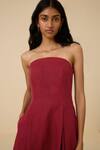 Shop_The Summer House_Red Linen Cotton Plain Straight Neck Suhjan Tube Dress _Online_at_Aza_Fashions