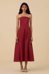 The Summer House_Red Linen Cotton Plain Straight Neck Suhjan Tube Dress _at_Aza_Fashions