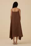 Shop_The Summer House_Brown Linen Cotton Plain Straight Neck Talib Dress _at_Aza_Fashions