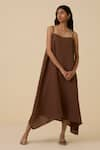 Buy_The Summer House_Brown Linen Cotton Plain Straight Neck Talib Dress _Online_at_Aza_Fashions