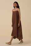 Shop_The Summer House_Brown Linen Cotton Plain Straight Neck Talib Dress _Online_at_Aza_Fashions