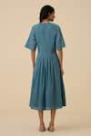 Shop_The Summer House_Blue Cotton Voile Plain Round Tamina Pleated Dress _at_Aza_Fashions