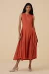 Buy_The Summer House_Orange Handwoven Cotton Stripe Round Valentino Dress _at_Aza_Fashions