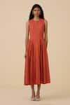 The Summer House_Orange Handwoven Cotton Stripe Round Valentino Dress _Online_at_Aza_Fashions