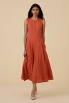 Buy_The Summer House_Orange Handwoven Cotton Stripe Round Valentino Dress _Online_at_Aza_Fashions