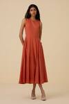 Shop_The Summer House_Orange Handwoven Cotton Stripe Round Valentino Dress _Online_at_Aza_Fashions