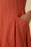 The Summer House_Orange Handwoven Cotton Stripe Round Valentino Dress _at_Aza_Fashions