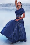 Shop_PIRI INDIA_Blue Georgette Embroidery Floral One Shoulder Runa Lehenga With Draped Corset _Online_at_Aza_Fashions