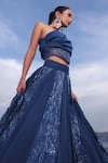 Buy_PIRI INDIA_Blue Georgette Embroidery Floral One Shoulder Runa Lehenga With Draped Corset 