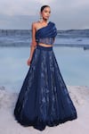 Buy_PIRI INDIA_Blue Georgette Embroidery Floral One Shoulder Runa Lehenga With Draped Corset _at_Aza_Fashions