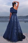 PIRI INDIA_Blue Georgette Embroidery Floral One Shoulder Runa Lehenga With Draped Corset _Online_at_Aza_Fashions