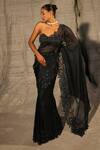 Shop_PIRI INDIA_Black Satin Organza Embroidery Leaf Siya Aari Saree With Tie Up Blouse _Online_at_Aza_Fashions