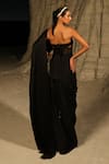 PIRI INDIA_Black Satin Organza Embroidery Aari Sweetheart Lira Corset Draped Gown _Online_at_Aza_Fashions