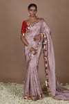 Buy_The Pink Penguin by Charmy_Purple Silk Embroidered Mirror Scoop Saree With Blouse _at_Aza_Fashions