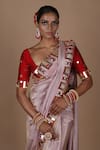 The Pink Penguin by Charmy_Purple Silk Embroidered Mirror Scoop Saree With Blouse _at_Aza_Fashions