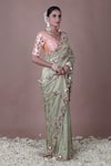 The Pink Penguin by Charmy_Peach Silk Embroidered Mirror Scoop Saree With Blouse _Online_at_Aza_Fashions