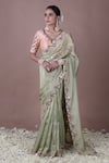 Buy_The Pink Penguin by Charmy_Peach Silk Embroidered Mirror Scoop Saree With Blouse _Online_at_Aza_Fashions