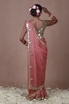 Shop_The Pink Penguin by Charmy_Pink Organza Embroidered Mirror V Neck Saree With Blouse 