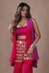 Buy_The Pink Penguin by Charmy_Purple Dupion Silk Embroidered Mirror Cape Open Ombre Pant Set _Online_at_Aza_Fashions