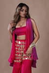 Shop_The Pink Penguin by Charmy_Purple Dupion Silk Embroidered Mirror Cape Open Ombre Pant Set _Online_at_Aza_Fashions