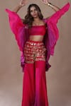 The Pink Penguin by Charmy_Purple Dupion Silk Embroidered Mirror Cape Open Ombre Pant Set _at_Aza_Fashions