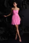 Buy_Dania Siddiqui_Pink Crinkled Silk Chiffon Ruched Sweetheart Ariana Corset Short Dress _at_Aza_Fashions