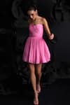 Dania Siddiqui_Pink Crinkled Silk Chiffon Ruched Sweetheart Ariana Corset Short Dress _at_Aza_Fashions