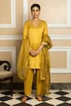 Buy_Dohr India_Yellow Kurta And Salwar Tissue Blend Embroidered Dabka V-neck Saanvi Set _at_Aza_Fashions