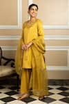 Dohr India_Yellow Kurta And Salwar Tissue Blend Embroidered Dabka V-neck Saanvi Set _Online_at_Aza_Fashions