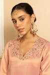 Dohr India_Pink Kurta And Salwar Tissue Blend Embroidered Dabka Saanvi Metallic Set _at_Aza_Fashions