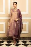 Buy_Dohr India_Purple Kurta And Pant Tissue Blend Embroidered Dabka V-neck Suhani Zari Set _at_Aza_Fashions