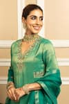 Buy_Dohr India_Green Kurta And Pant Tissue Blend Embroidered Dabka Suhani Metallic Zari Set _Online_at_Aza_Fashions