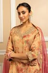 Dohr India_Beige Kurta And Salwar Tissue Blend Embroidered Zari Gulbahar Blossom Print Set _at_Aza_Fashions