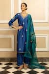 Buy_Dohr India_Blue Kurta And Pant  Silk Chanderi Embroidery Zari V Naaz Flower Butti Set _at_Aza_Fashions