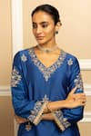 Shop_Dohr India_Blue Kurta And Pant  Silk Chanderi Embroidery Zari V Naaz Flower Butti Set _Online_at_Aza_Fashions