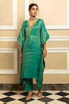 Buy_Dohr India_Green Tissue Chanderi 48% Cotton 44% Metallised Fibre 8% Silk Kaftan With Pant _at_Aza_Fashions