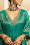 Buy_Dohr India_Green Tissue Chanderi 48% Cotton 44% Metallised Fibre 8% Silk Kaftan With Pant _Online_at_Aza_Fashions