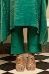 Shop_Dohr India_Green Tissue Chanderi 48% Cotton 44% Metallised Fibre 8% Silk Kaftan With Pant _Online_at_Aza_Fashions