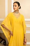 Buy_Dohr India_Yellow Tissue Chanderi 48% Cotton 44% Metallised Placement Kaftan With Pant _Online_at_Aza_Fashions