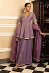 Buy_Dohr India_Purple Tissue Chanderi 48% Cotton 44% Metallised Fibre 8% Yoke Kurta Sharara Set _at_Aza_Fashions