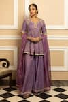 Dohr India_Purple Tissue Chanderi 48% Cotton 44% Metallised Fibre 8% Yoke Kurta Sharara Set _Online_at_Aza_Fashions