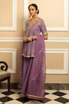 Buy_Dohr India_Purple Tissue Chanderi 48% Cotton 44% Metallised Fibre 8% Yoke Kurta Sharara Set _Online_at_Aza_Fashions