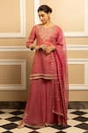 Buy_Dohr India_Pink Tissue Chanderi 48% Cotton 44% Metallised Fibre 8% Noor Kurta Sharara Set _at_Aza_Fashions