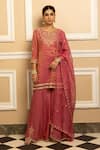 Dohr India_Pink Tissue Chanderi 48% Cotton 44% Metallised Fibre 8% Noor Kurta Sharara Set _Online_at_Aza_Fashions